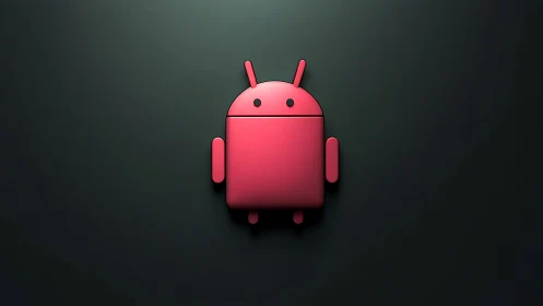 Glossy magenta Android robot emblem under directional light.