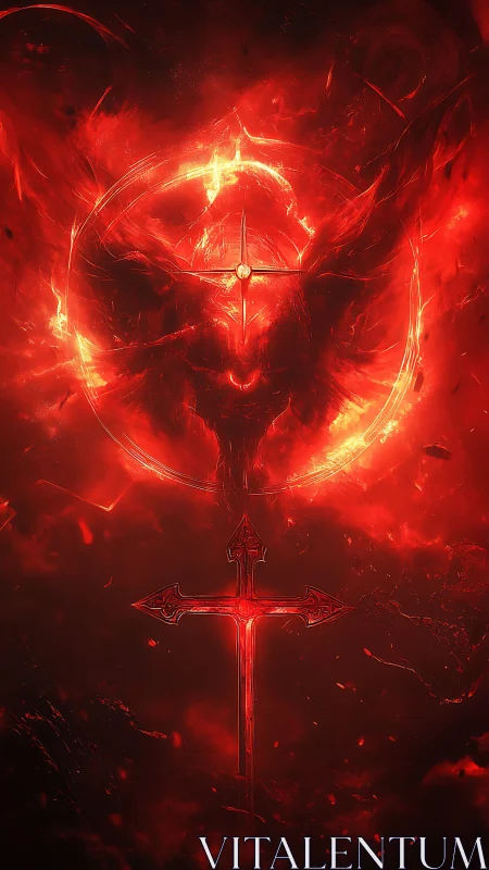 Infernal sigil convergence with cruciform energy conduit.