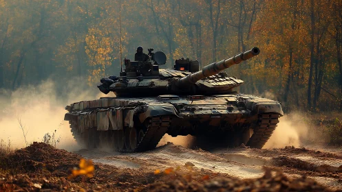 Autumn trail warhorse rolling through a golden dust storm.