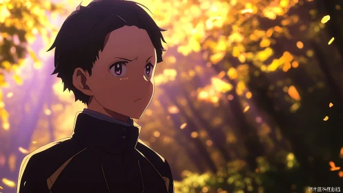 Autumn backlit anime portrait uses shallow depth and rim lighting