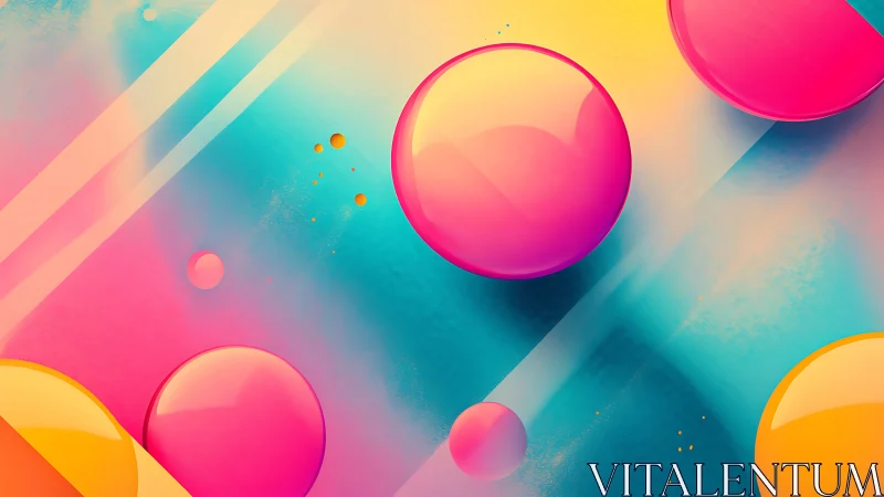Playful neon bubbles drifting through a dreamy sunset sky.