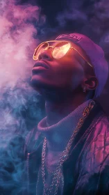 Neon vapor portrait in cinematic photorealistic styling.