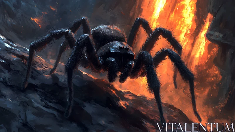 Giant tarantula advances across molten volcanic chasm