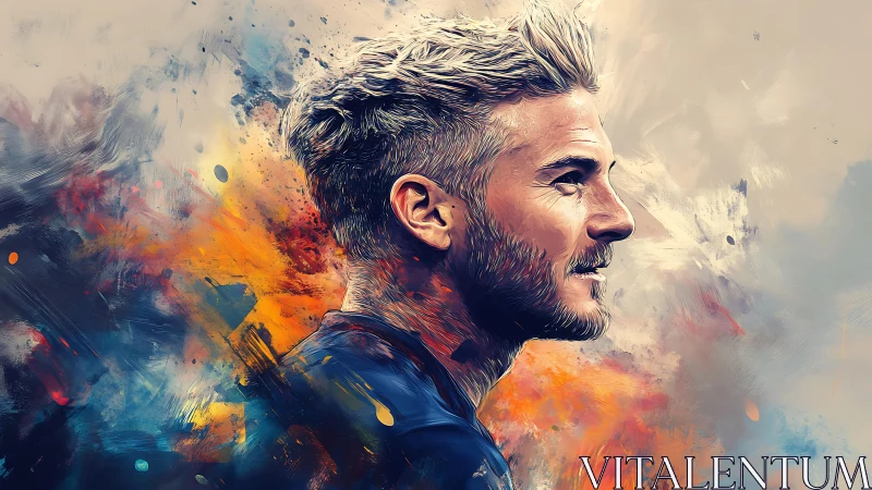 Digital painting portrait with dynamic abstract color field.