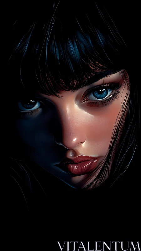 Cinematic close-up portrait with luminous blue eye detail.