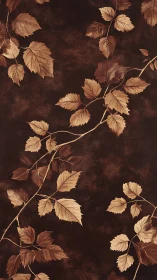 Brown toned leaf vines on dark textured background pattern.