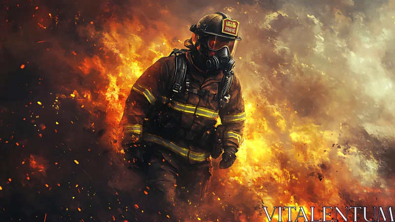 Inferno Guardian: Firefighter Defies Raging Flames.