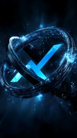 Glowing blue X encircled by swirling energy rings.