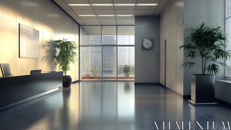 Modern corporate lobby with sleek light and glass surfaces.