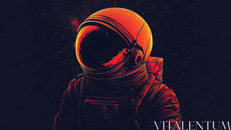 Lone space explorer glows warmly against the starry dark