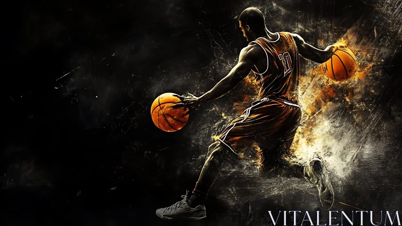 Dynamic basketball crossover rendered with explosive motion effects