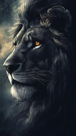 Side profile digital rendering of dark-maned lion head.