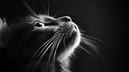 Feline Head Study in High Contrast Black and White