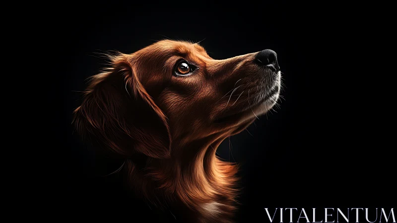 Portrait of golden brown dog in dramatic side light.