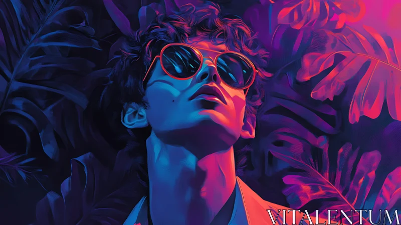 Neon lit dreamer bathed in bold tropical sunset colors.