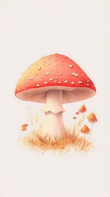 Fly agaric mushroom illustration with soft pastel lighting.