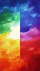 Vertical abstract spectrum divides bold color quadrants