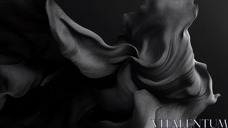 Monochrome abstract flowing forms with fine linear texture.