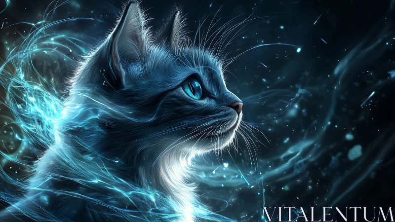 Ethereal Feline Commands Electric Storm Through Celestial Space