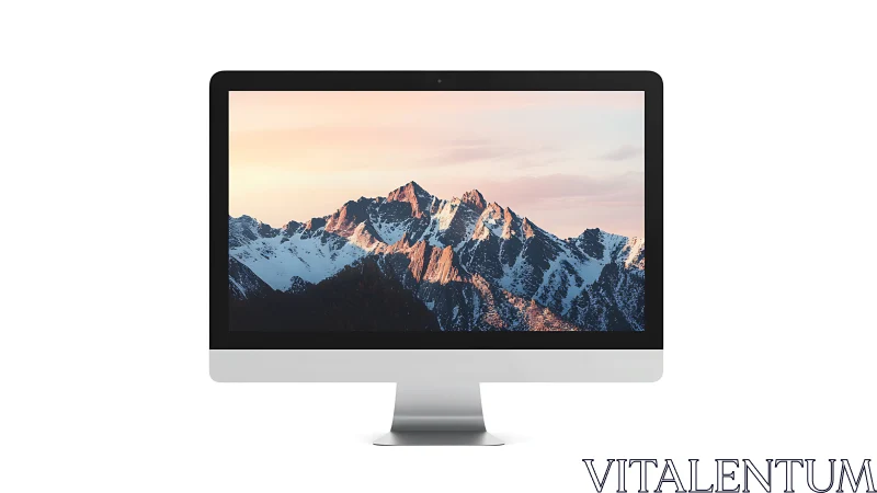 Sleek desktop display showcases serene mountain sunrise view