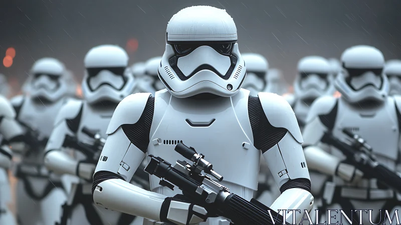 Confident armored trooper stands tall amid a focused squad