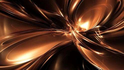 Abstract metallic bronze swirl with dynamic light reflections.