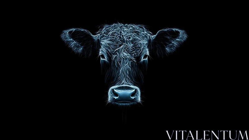 Neon line art cow head on black background in profile.