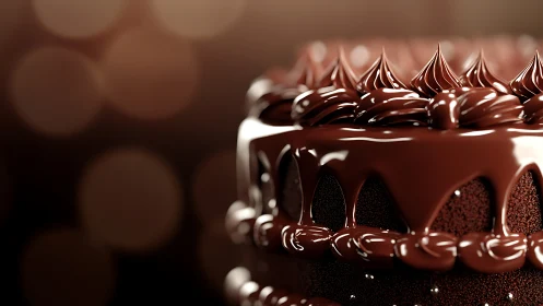 Luxurious Chocolate Cake Cross-Section: Multi-Layer Architecture with Peaked Ganache Frosting