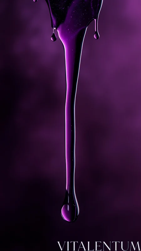 Purple liquid droplet stream against soft blurred backdrop.