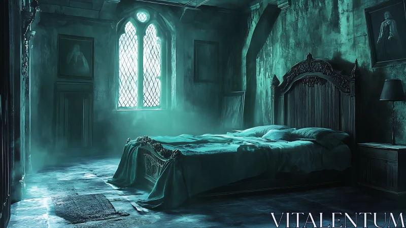 Moonlit dust and haunted velvet dreams in a forsaken chamber.