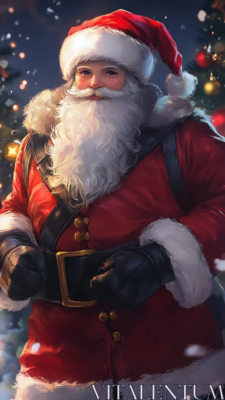 Digital painting portrait of classic Santa in festive lighting.