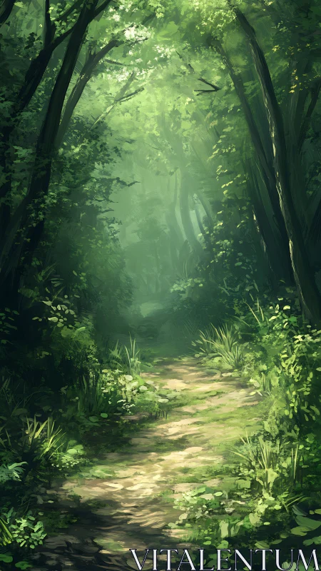 Luminous Forest Path Through Ancient Woodland Canopy