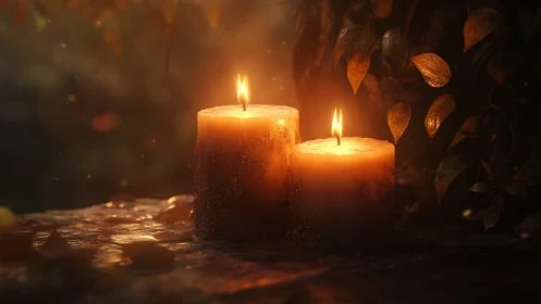 Candlelit Reverie: Twin Flames Dance Through Autumn's Golden Veil.