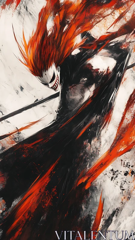 Demonic warrior slash in dynamic red black abstraction