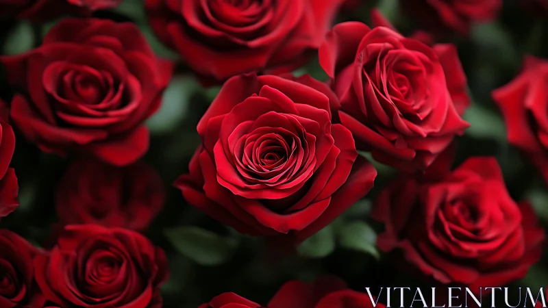 Deep Red Roses in Close-Up Focus.