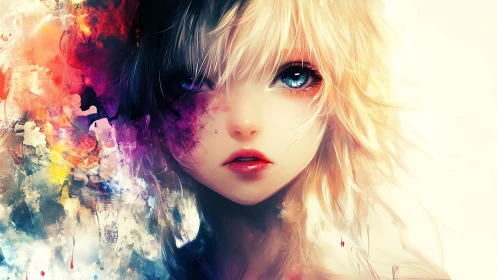 High-contrast anime portrait merges soft lighting with chaotic brushwork