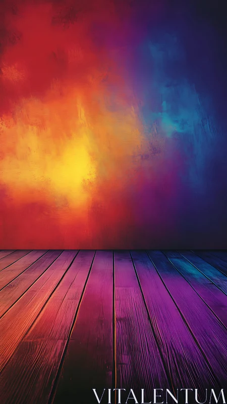 Vibrant gradient wall and wood floor in abstract light.