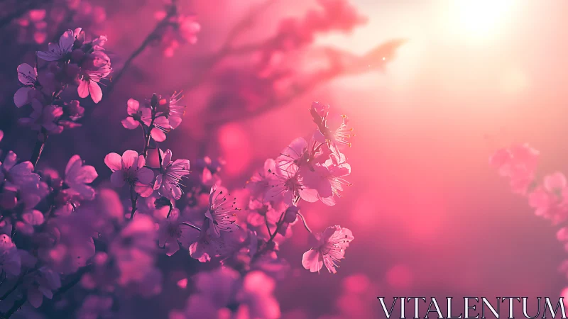 Pink Blossoms Glowing in Soft Sunset Light