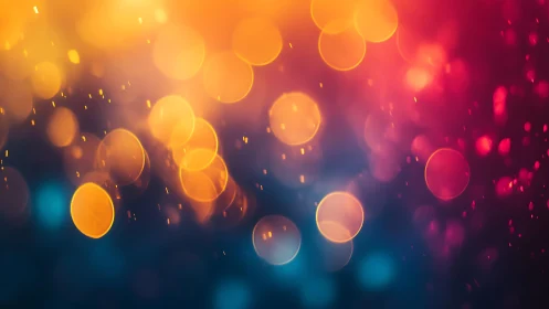 Vibrant abstract bokeh lights in warm orange and cool blue tones.