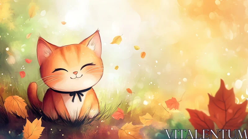 Crimson Cat Dreams Among Autumn's Golden Embrace.