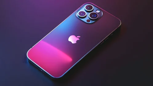 Modern smartphone with neon lighting and reflective glass design.