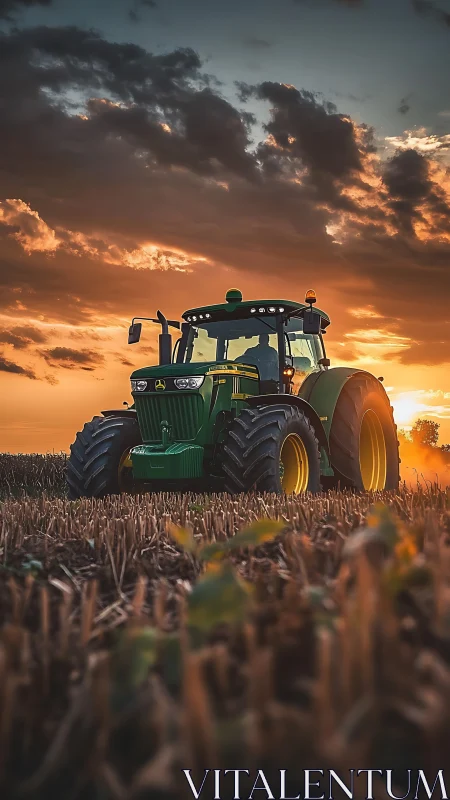 Sunset harvest hero rolling through a glowing field.