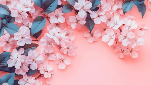 Pink Blossom Clusters Against Coral Gradient Background.