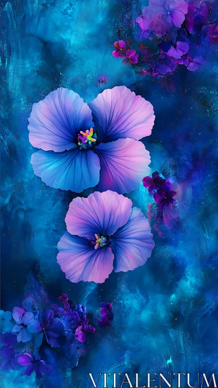Ethereal Cosmos Blooms Against Deep Blue Nebula.