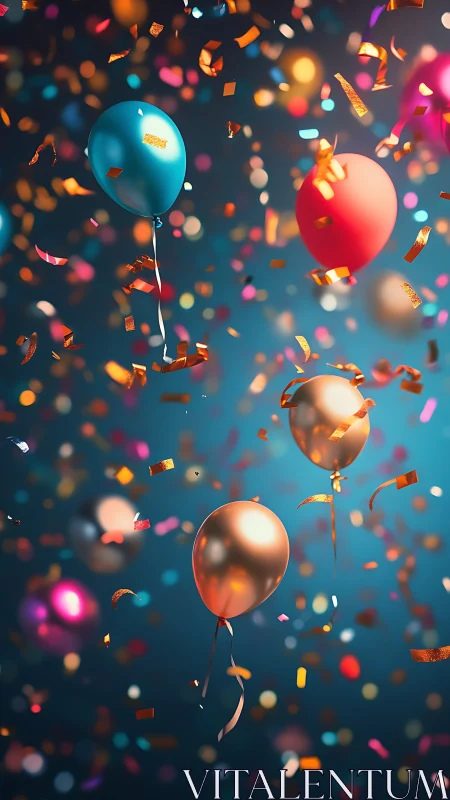 Metallic Balloons Burst Through Confetti Explosion.