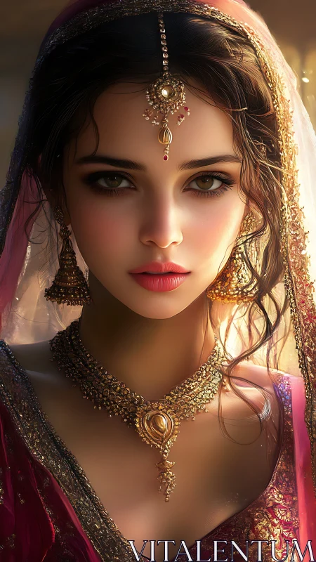 High-detail portrait of jeweled woman in warm directional backlight