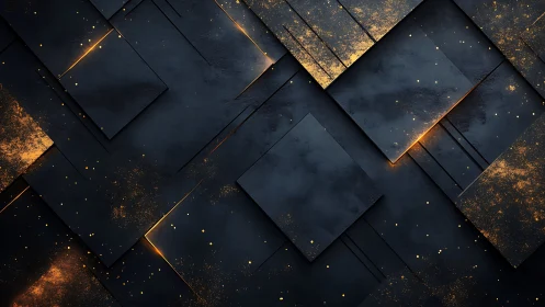 Gleaming golden sparks dance across dark layered panels