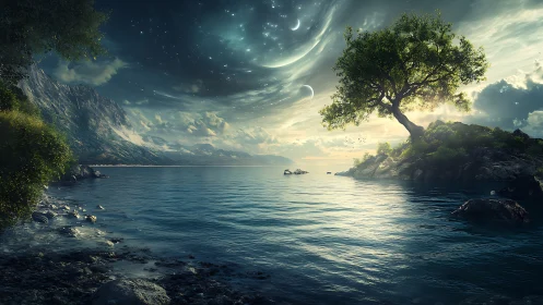 Celestial Bay Where Moonlight Dances With Impossible Waters