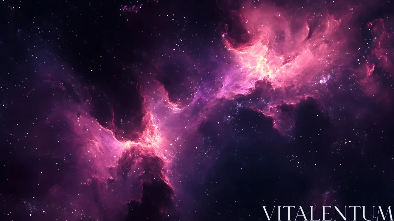 Pink and purple nebula clouds expand across deep space