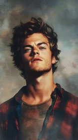 Young man in flannel shirt digital portrait study.